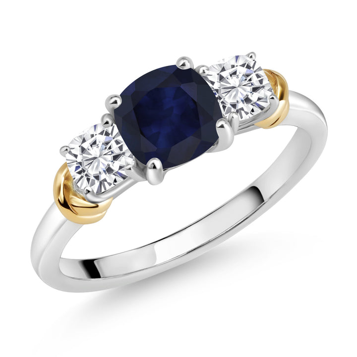 Sapphire and Moissanite_7_Ring in 925 Sterling Silver and 10K Yellow Gold