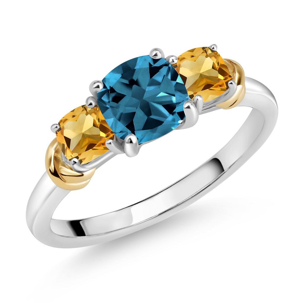 London Blue Topaz - Citrine_7_Ring in 925 Sterling Silver and 10K Yellow Gold