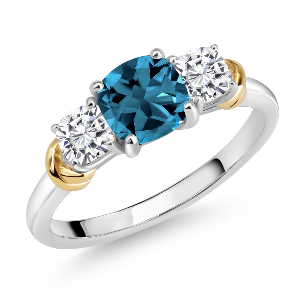 London Blue Topaz - November_8_Ring in 925 Sterling Silver and 10K Yellow Gold