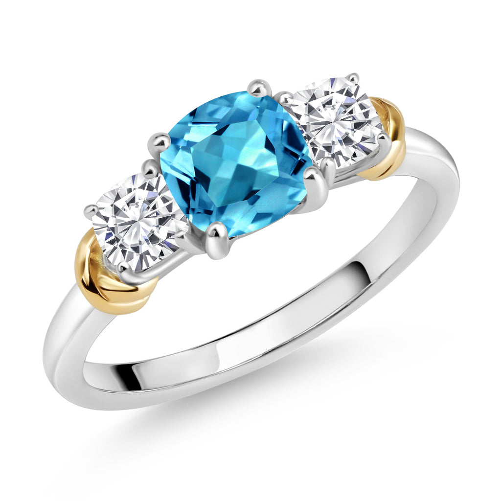 Swiss Blue Topaz - November_5_Ring in 925 Sterling Silver and 10K Yellow Gold