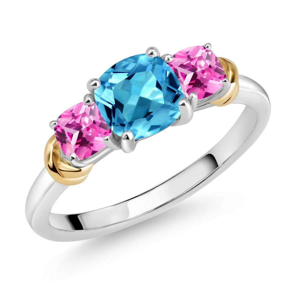 Swiss Blue Topaz - November_9_Ring in 925 Sterling Silver and 10K Yellow Gold