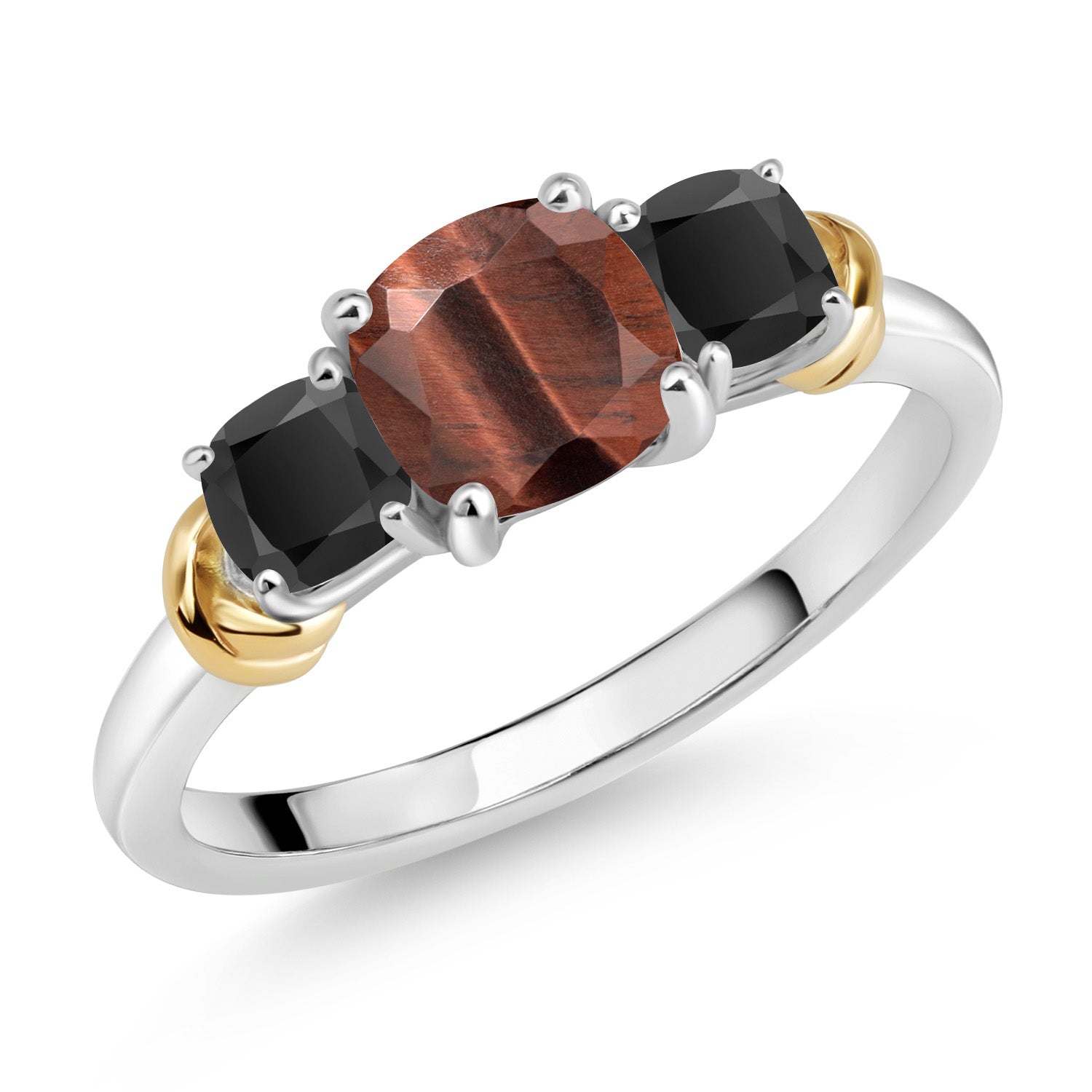 Tiger Eye and Onyx_8_Ring in 925 Sterling Silver and 10K Yellow Gold