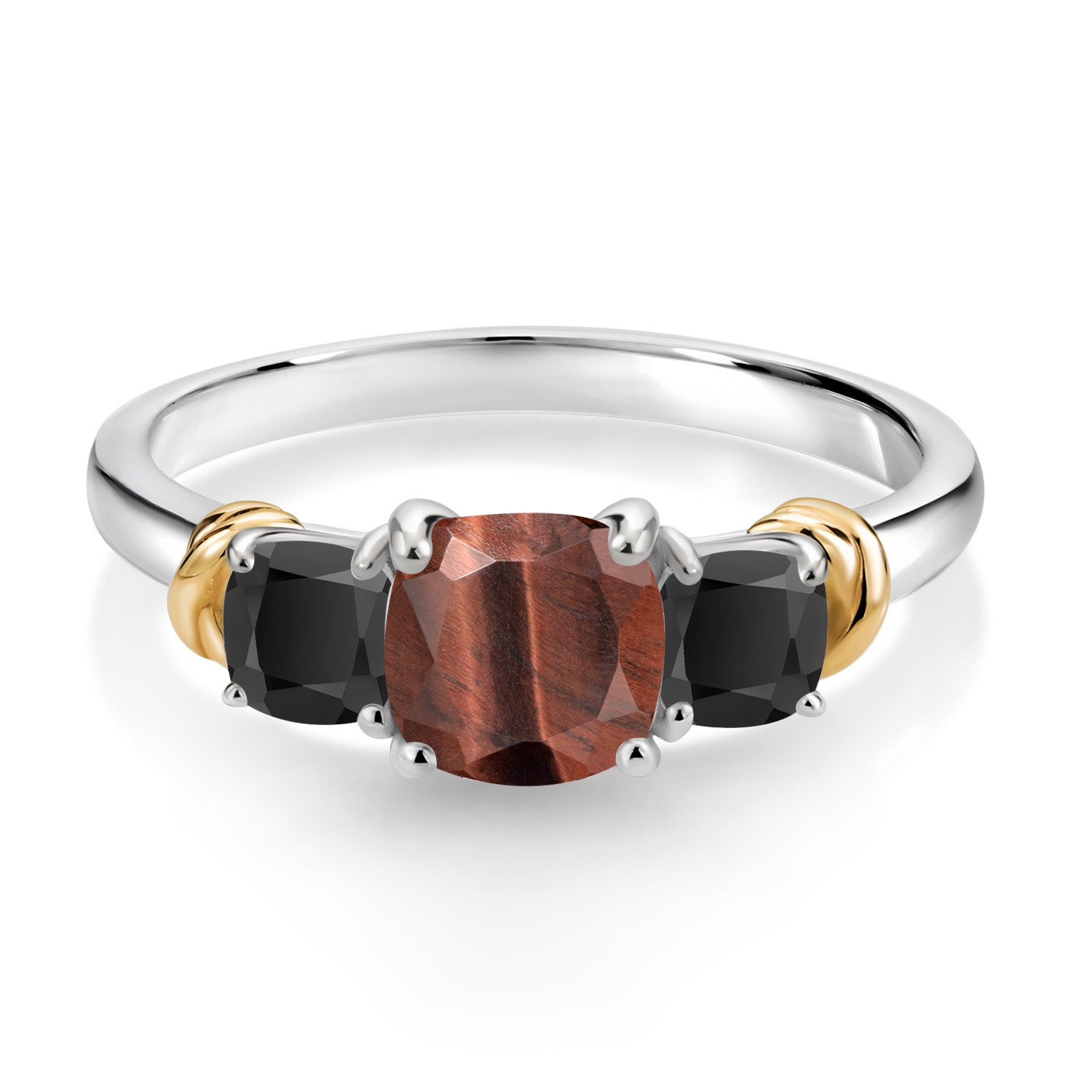 Tiger Eye and Onyx_8_Ring in 925 Sterling Silver and 10K Yellow Gold