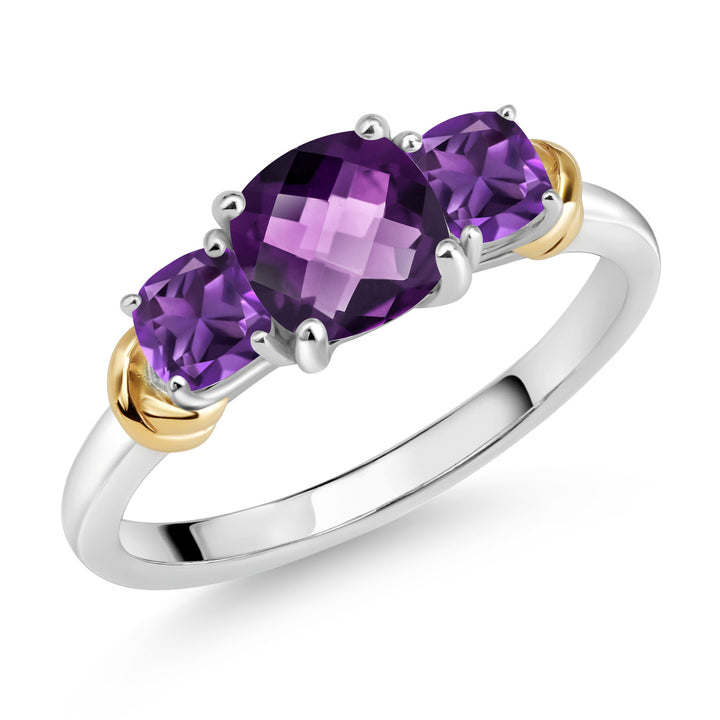 Amethyst-Checkerboard - February_5_Ring in 925 Sterling Silver and 10K Yellow Gold