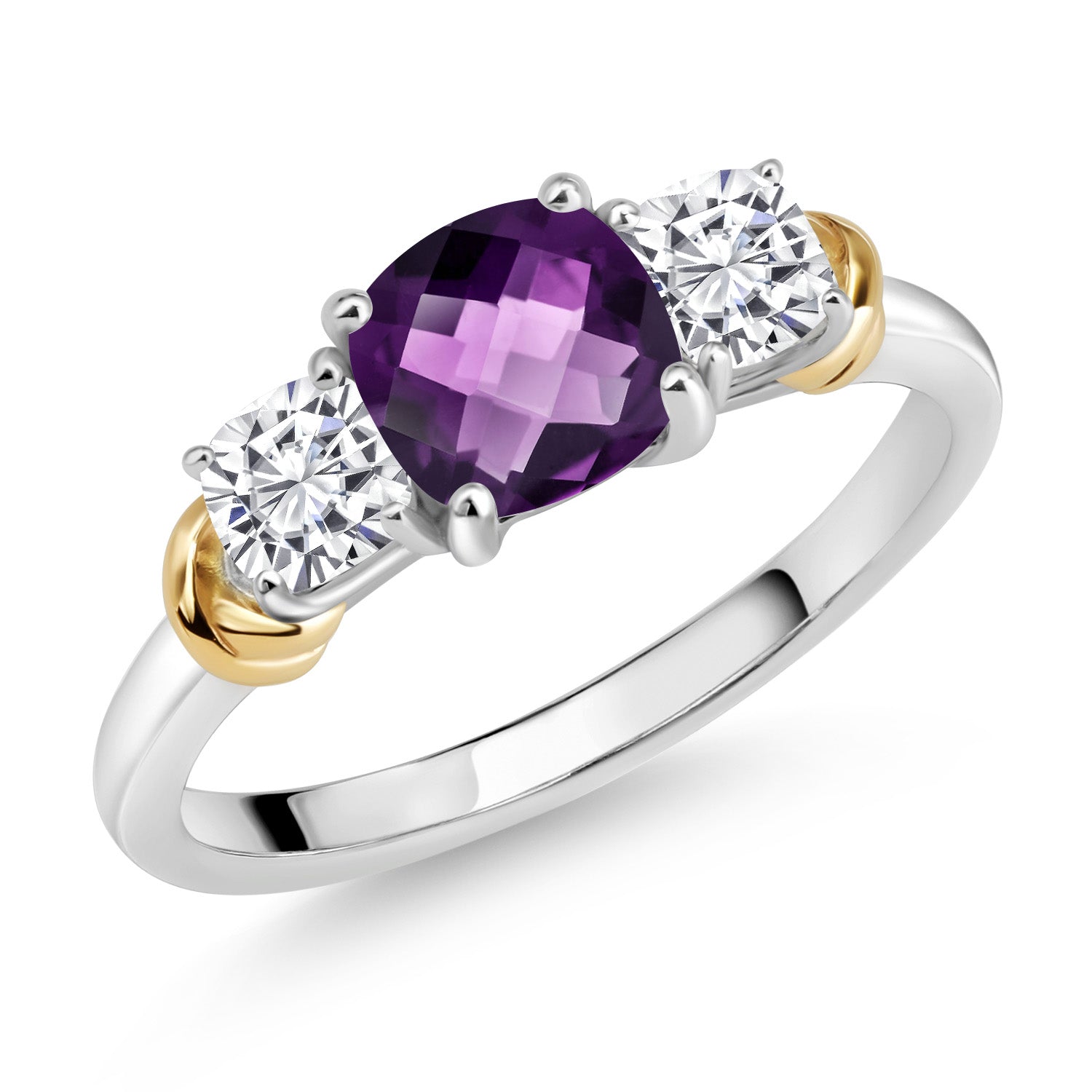 Amethyst-Checkerboard - February_6_Ring in 925 Sterling Silver and 10K Yellow Gold