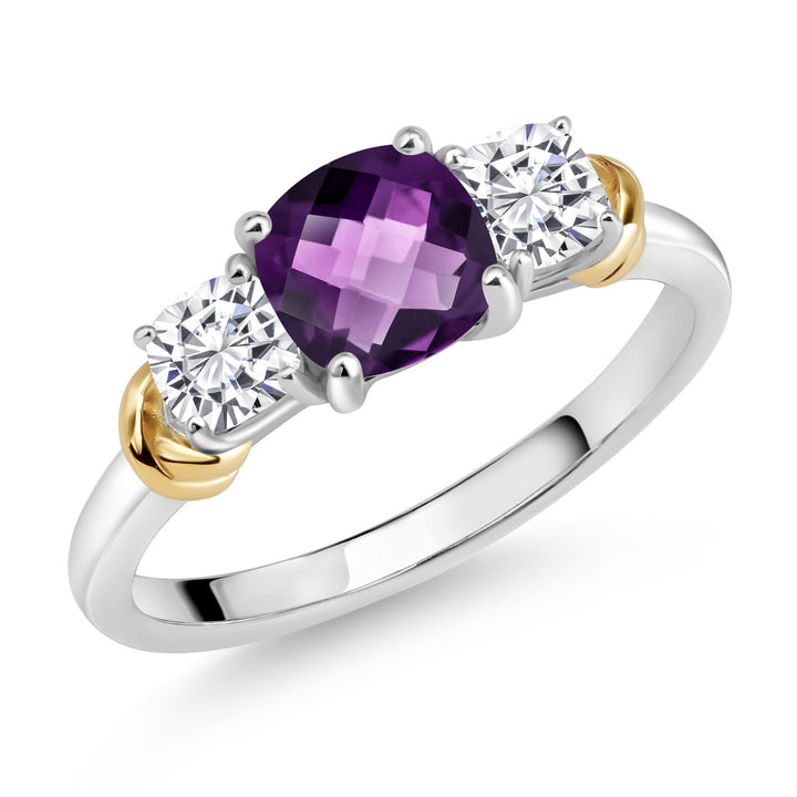Amethyst-Checkerboard - February_6_Ring in 925 Sterling Silver and 10K Yellow Gold