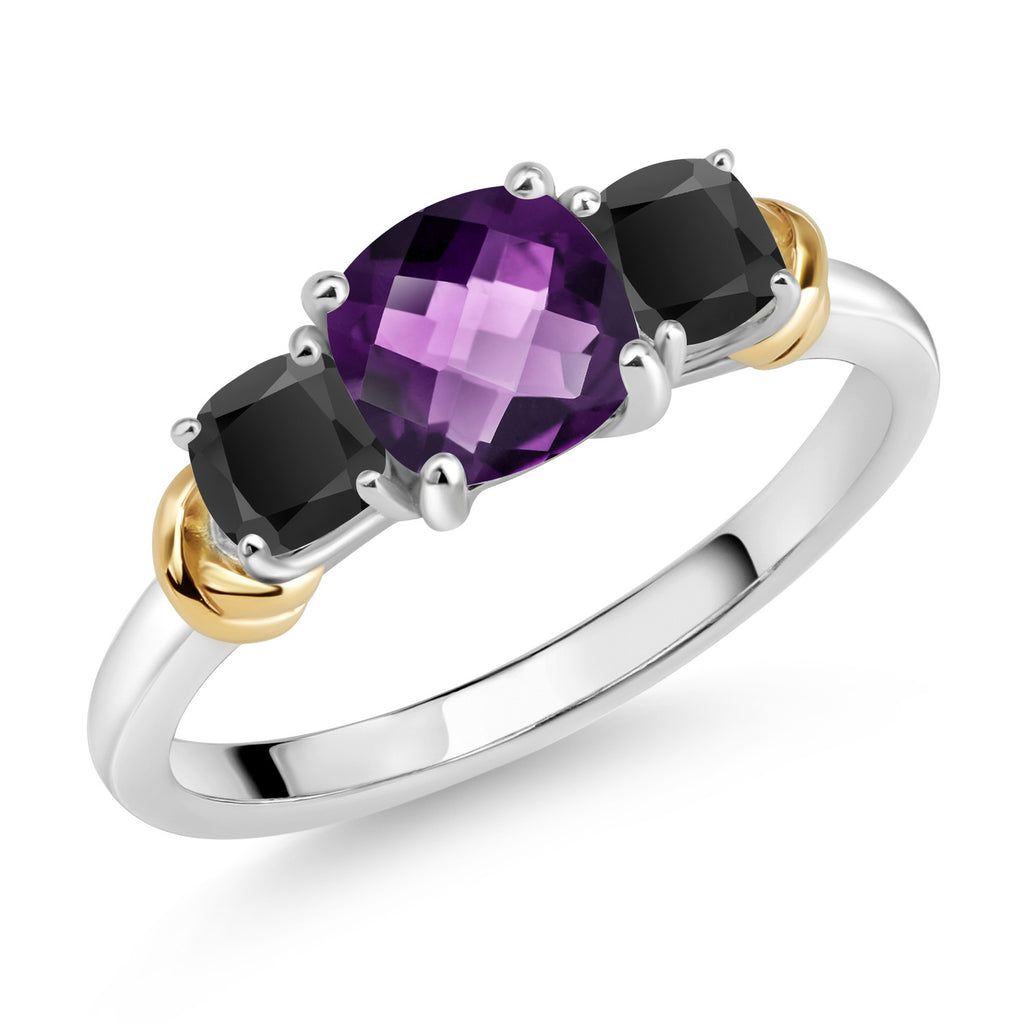 Amethyst-Checkerboard - February_9_Ring in 925 Sterling Silver and 10K Yellow Gold