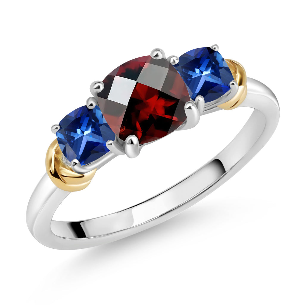 Garnet-Checkerboard - January_9_Ring in 925 Sterling Silver and 10K Yellow Gold