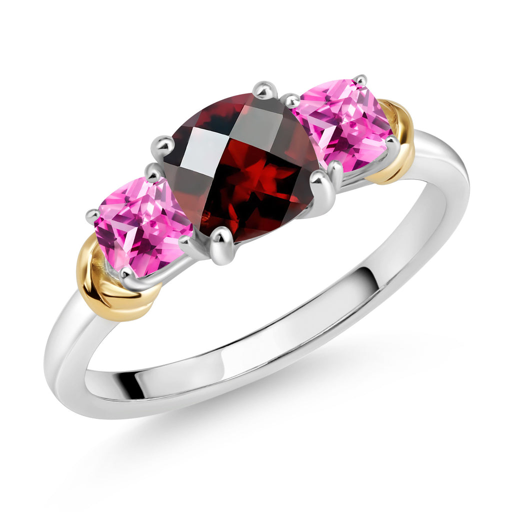 Garnet-Checkerboard - January_7_Ring in 925 Sterling Silver and 10K Yellow Gold