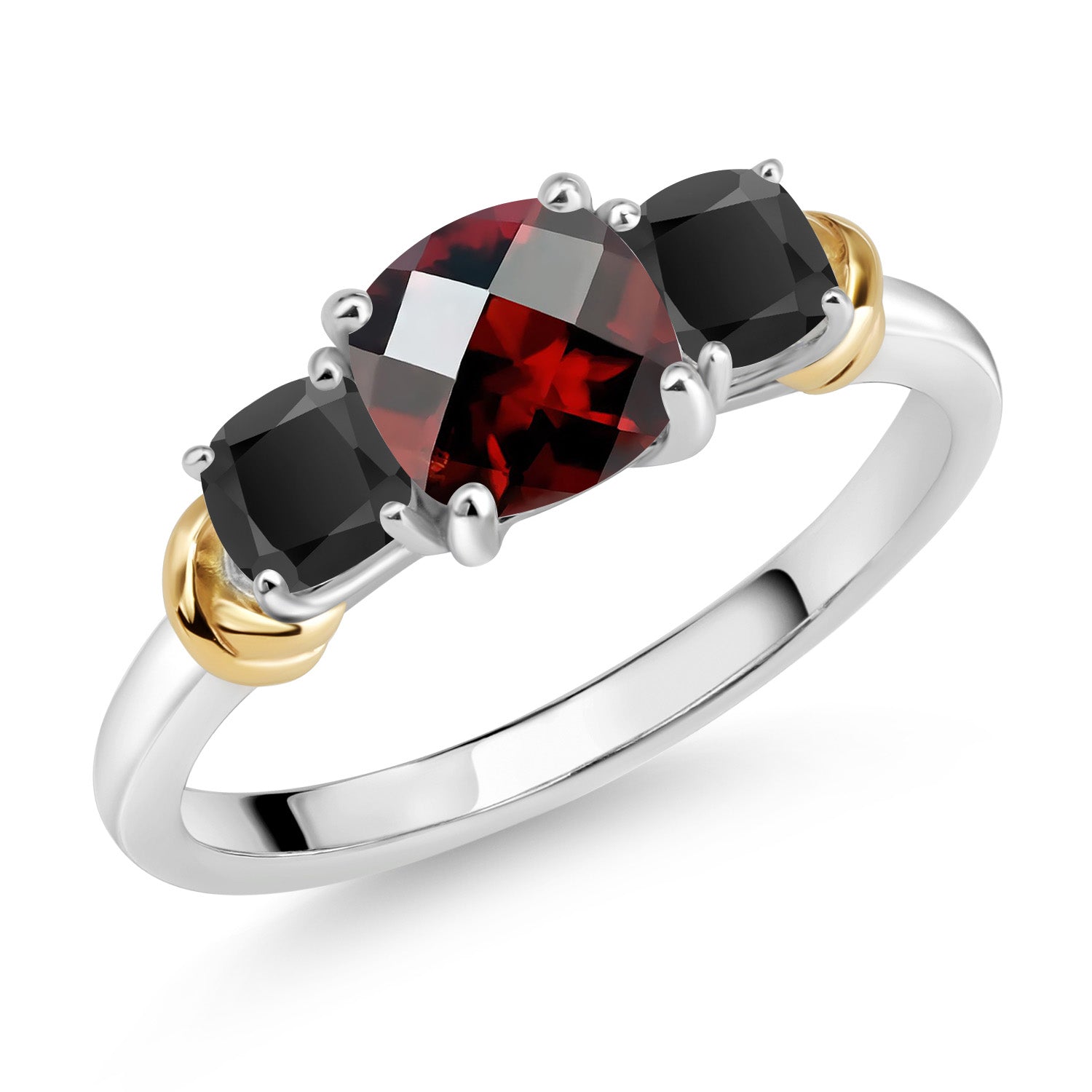 Garnet-Checkerboard - January_7_Ring in 925 Sterling Silver and 10K Yellow Gold