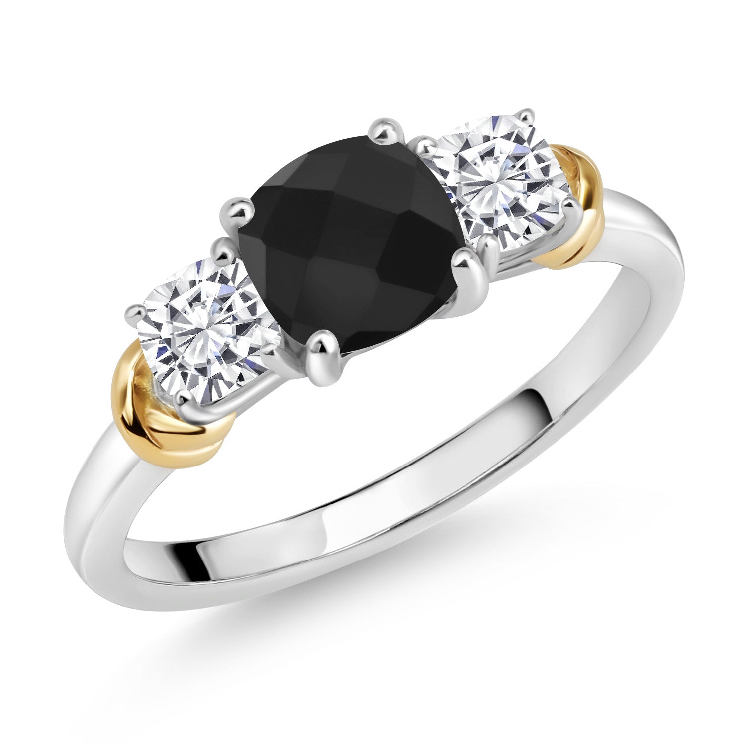 Onyx-Checkerboard - December_7_Ring in 925 Sterling Silver and 10K Yellow Gold