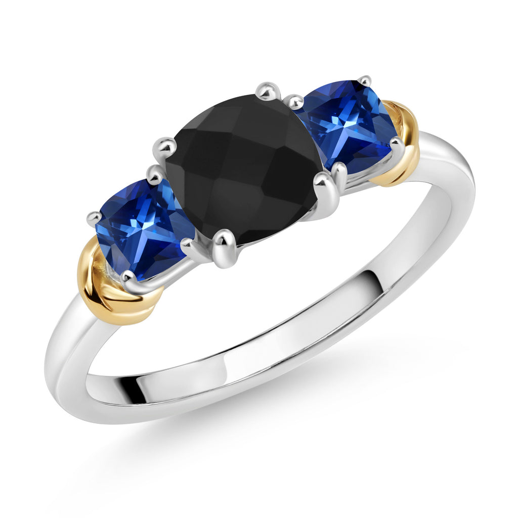 Onyx-Checkerboard - December_7_Ring in 925 Sterling Silver and 10K Yellow Gold