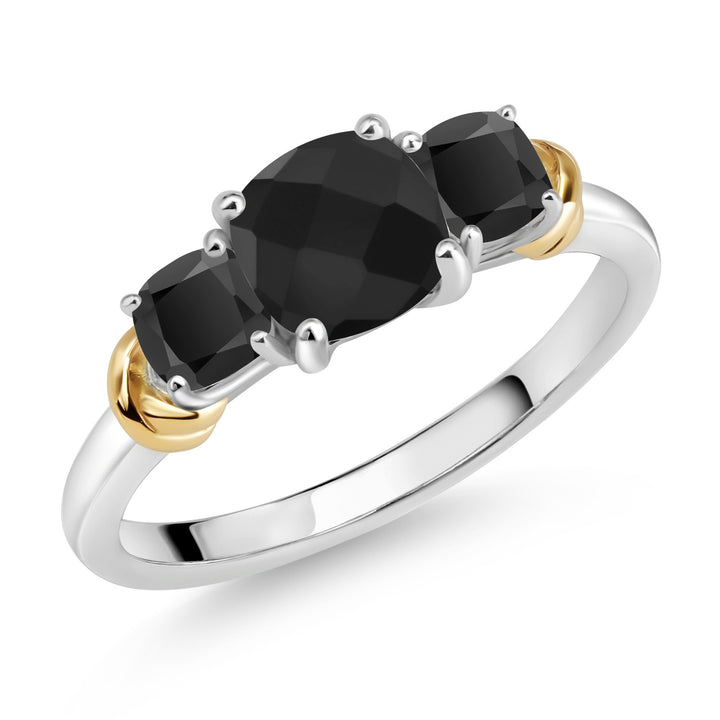 Onyx-Checkerboard - December_5_Ring in 925 Sterling Silver and 10K Yellow Gold