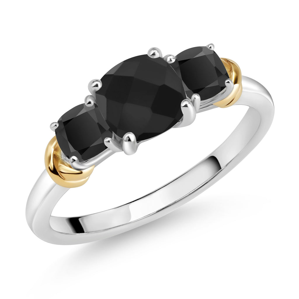 Onyx-Checkerboard - December_7_Ring in 925 Sterling Silver and 10K Yellow Gold