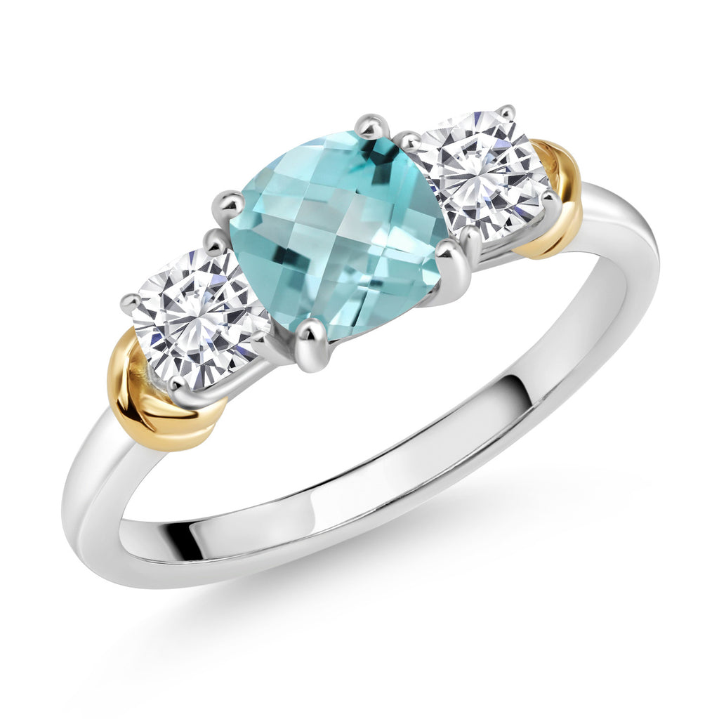 Sky Blue Topaz-Checkerboard - November_7_Ring in 925 Sterling Silver and 10K Yellow Gold