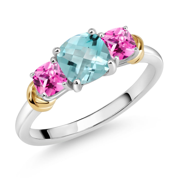 Sky Blue Topaz-Checkerboard - November_5_Ring in 925 Sterling Silver and 10K Yellow Gold