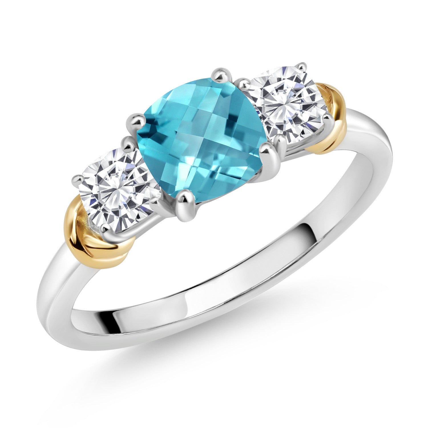 Swiss Blue Topaz-Checkerboard - November_9_Ring in 925 Sterling Silver and 10K Yellow Gold