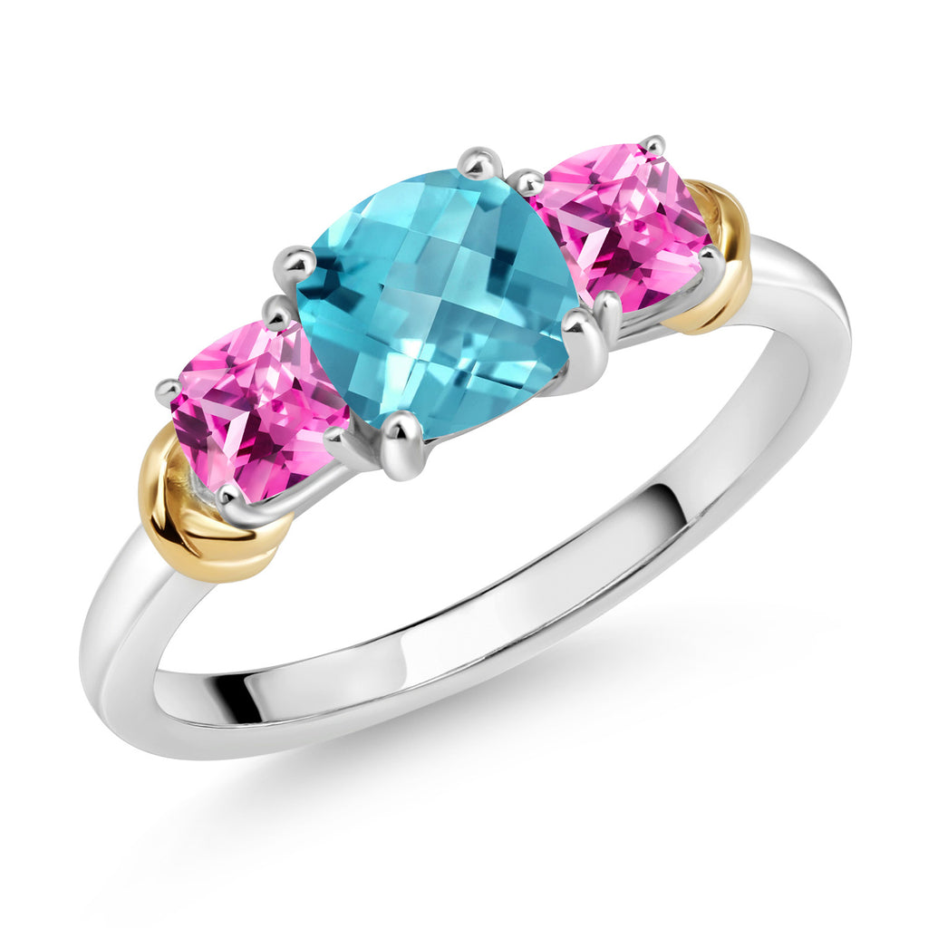 Swiss Blue Topaz-Checkerboard - November_6_Ring in 925 Sterling Silver and 10K Yellow Gold