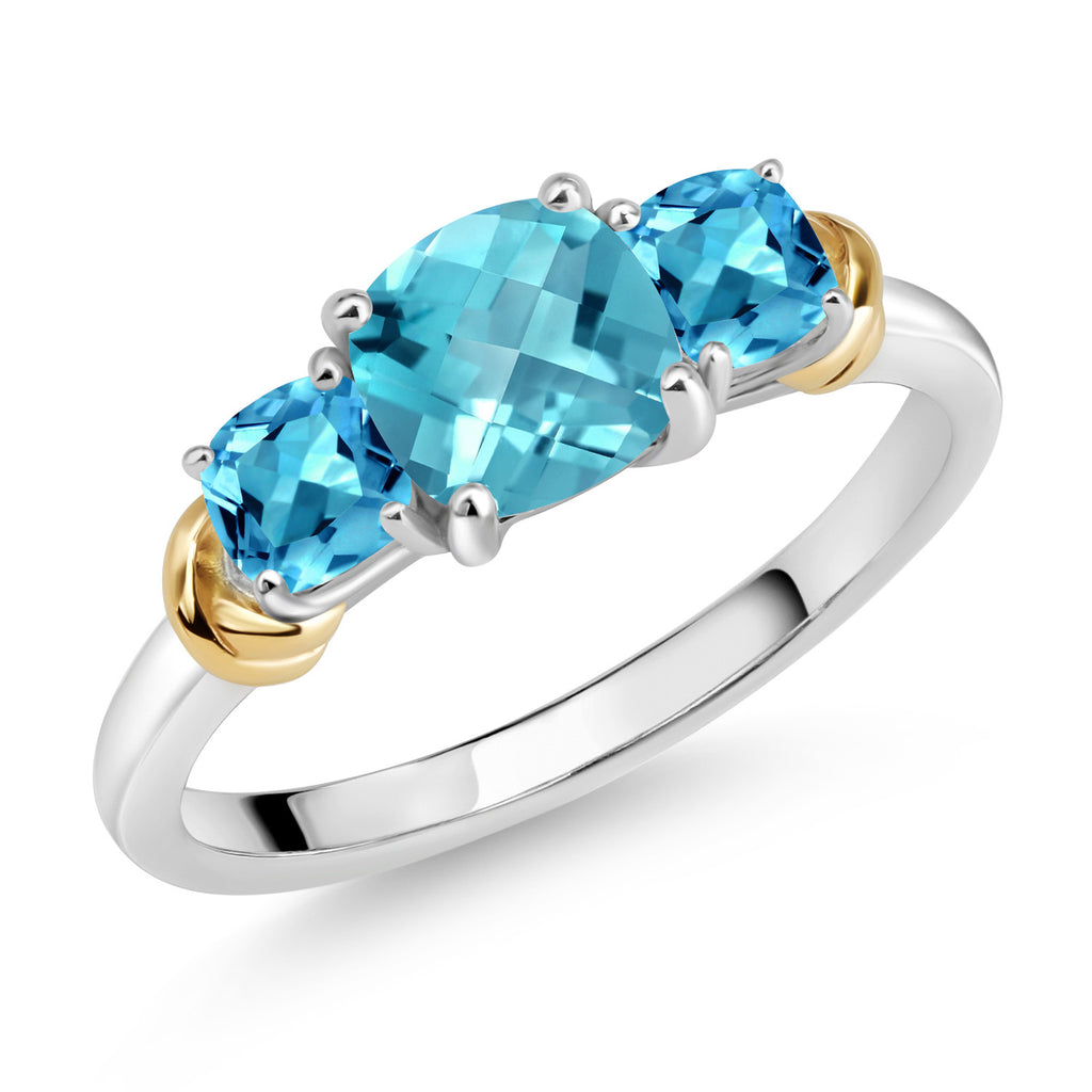 Swiss Blue Topaz-Checkerboard - November_7_Ring in 925 Sterling Silver and 10K Yellow Gold