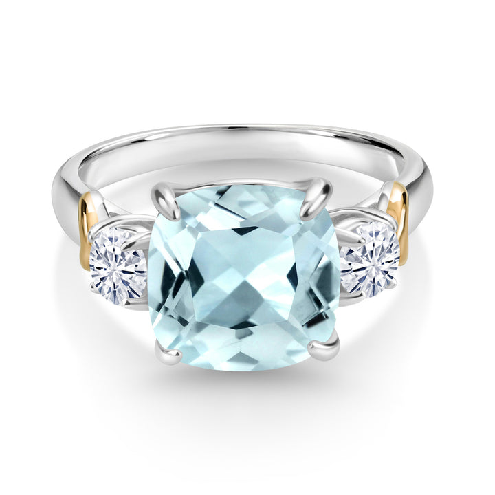Created Aquamarine - March_5_Ring in 925 Sterling Silver and 10K Yellow Gold