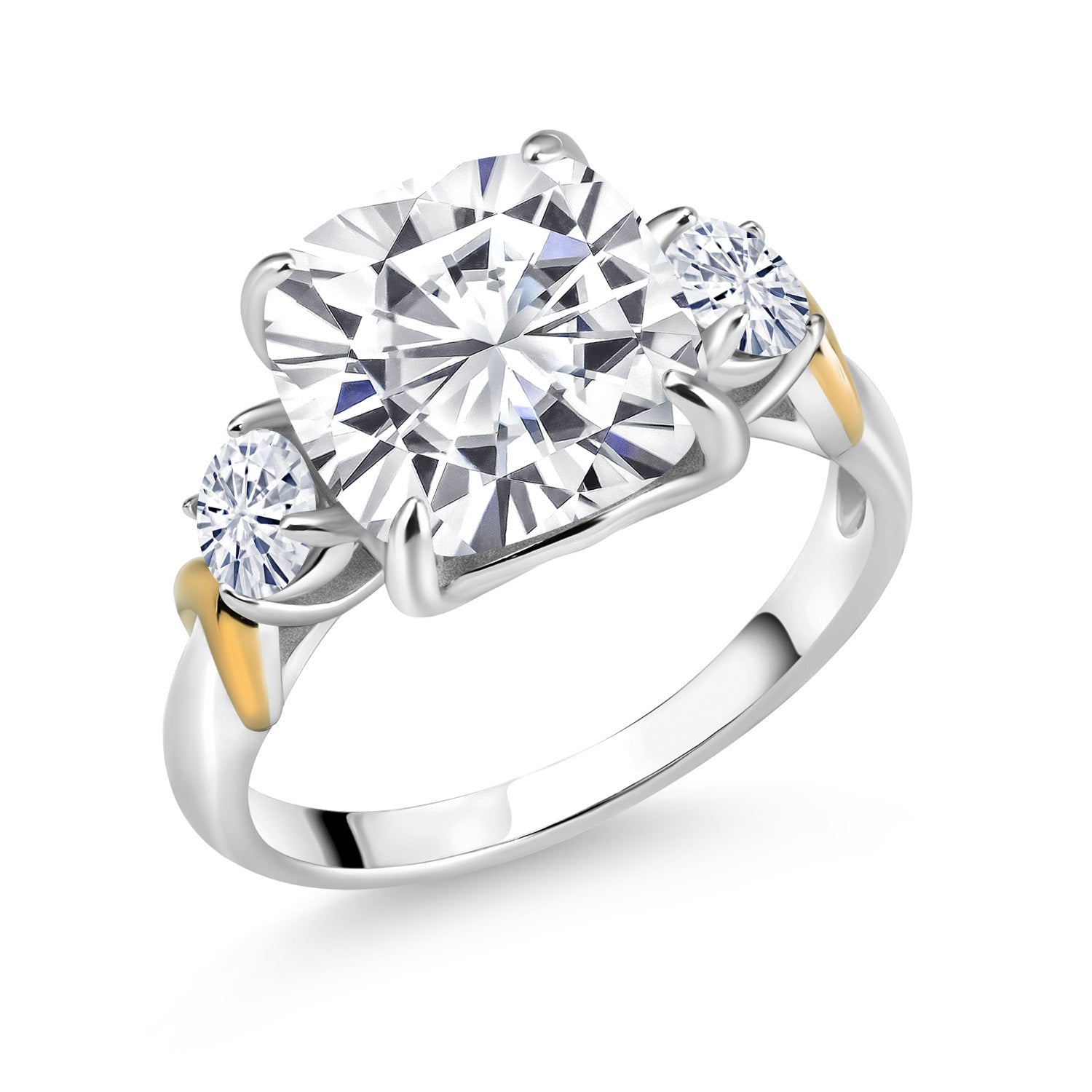 White Moissanite - April_Ring in 925 Sterling Silver and 10K Yellow Gold