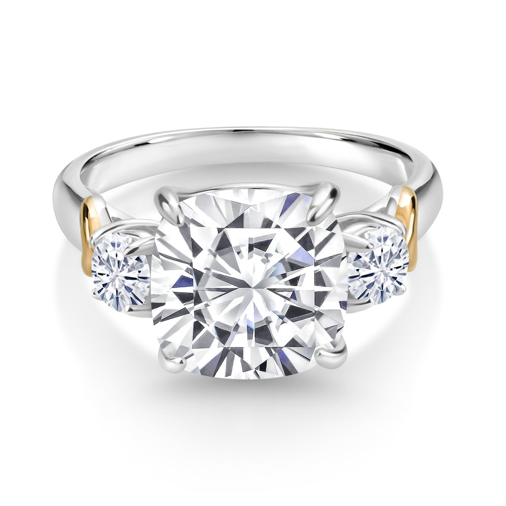 White Moissanite - April_Ring in 925 Sterling Silver and 10K Yellow Gold