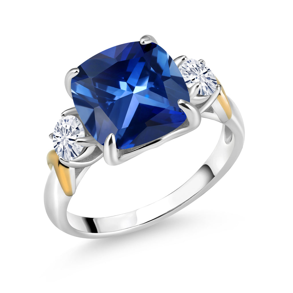Blue Created Sapphire - September_5_Ring in 925 Sterling Silver and 10K Yellow Gold