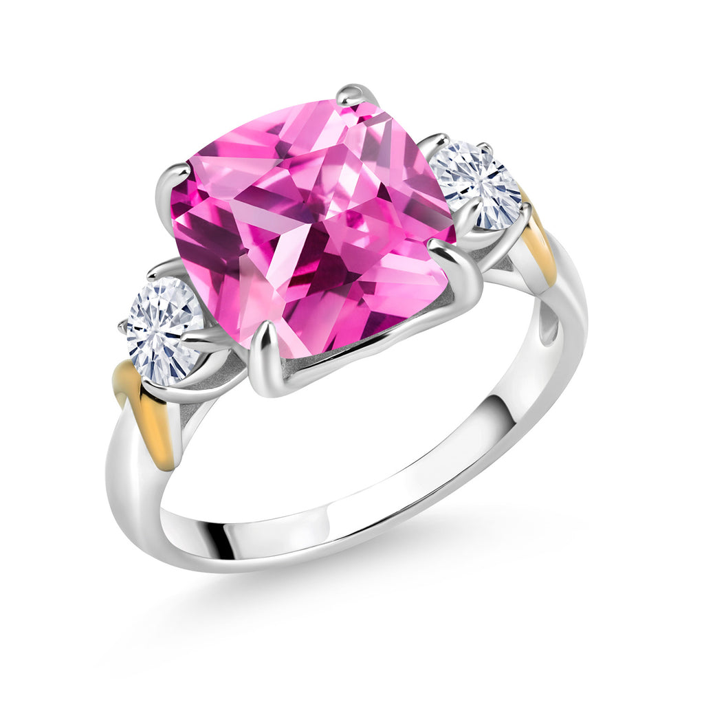 Pink Created Sapphire - September_7_Ring in 925 Sterling Silver and 10K Yellow Gold