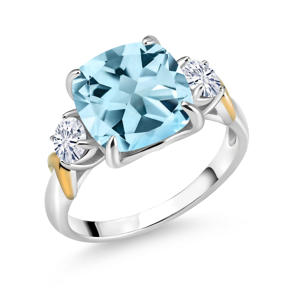 Sky Blue Topaz - November_9_Ring in 925 Sterling Silver and 10K Yellow Gold