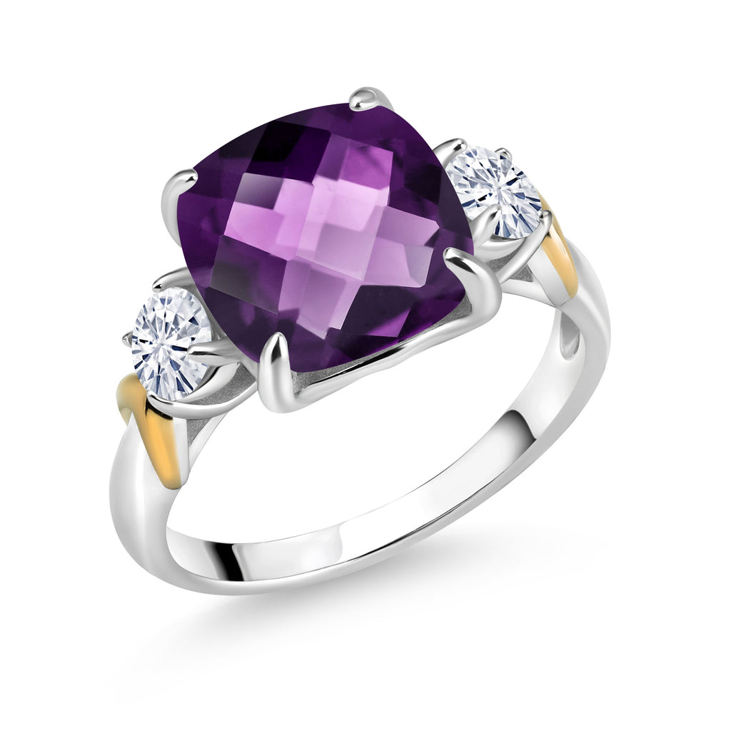 Amethyst-Checkerboard - February_7_Ring in 925 Sterling Silver and 10K Yellow Gold