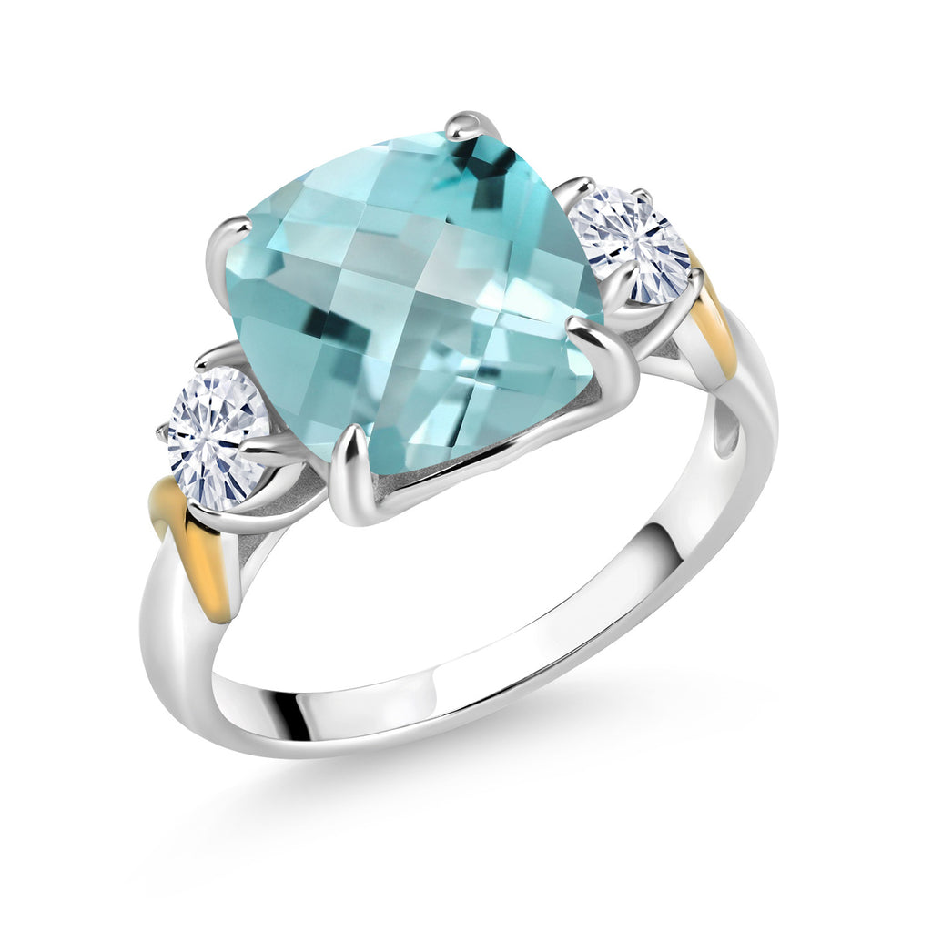 Sky Blue Topaz-Checkerboard - November_6_Ring in 925 Sterling Silver and 10K Yellow Gold