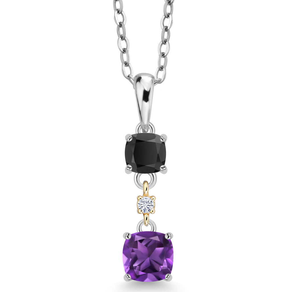 Purple Amethyst - Black Onyx_Pendant in 925 Sterling Silver and 10K Yellow Gold