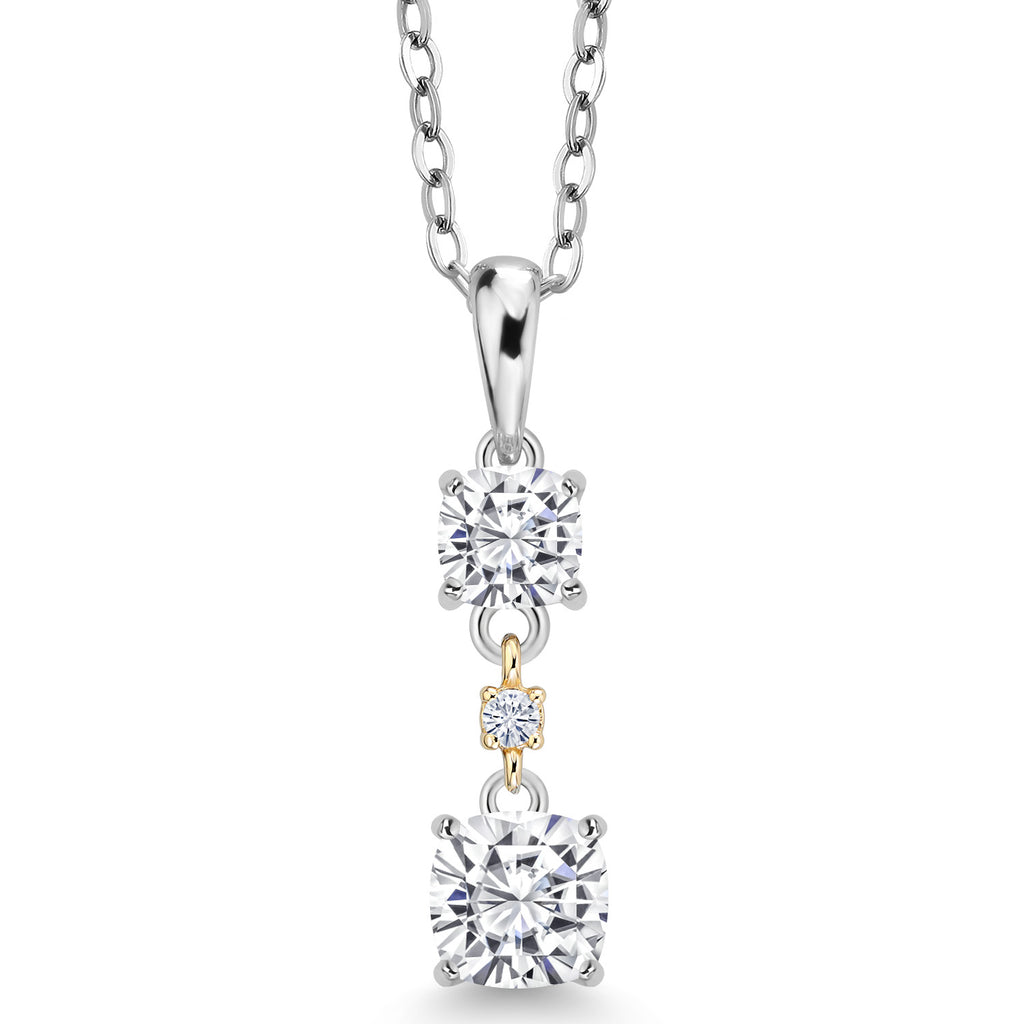 White Moissanite_Pendant in 925 Sterling Silver and 10K Yellow Gold