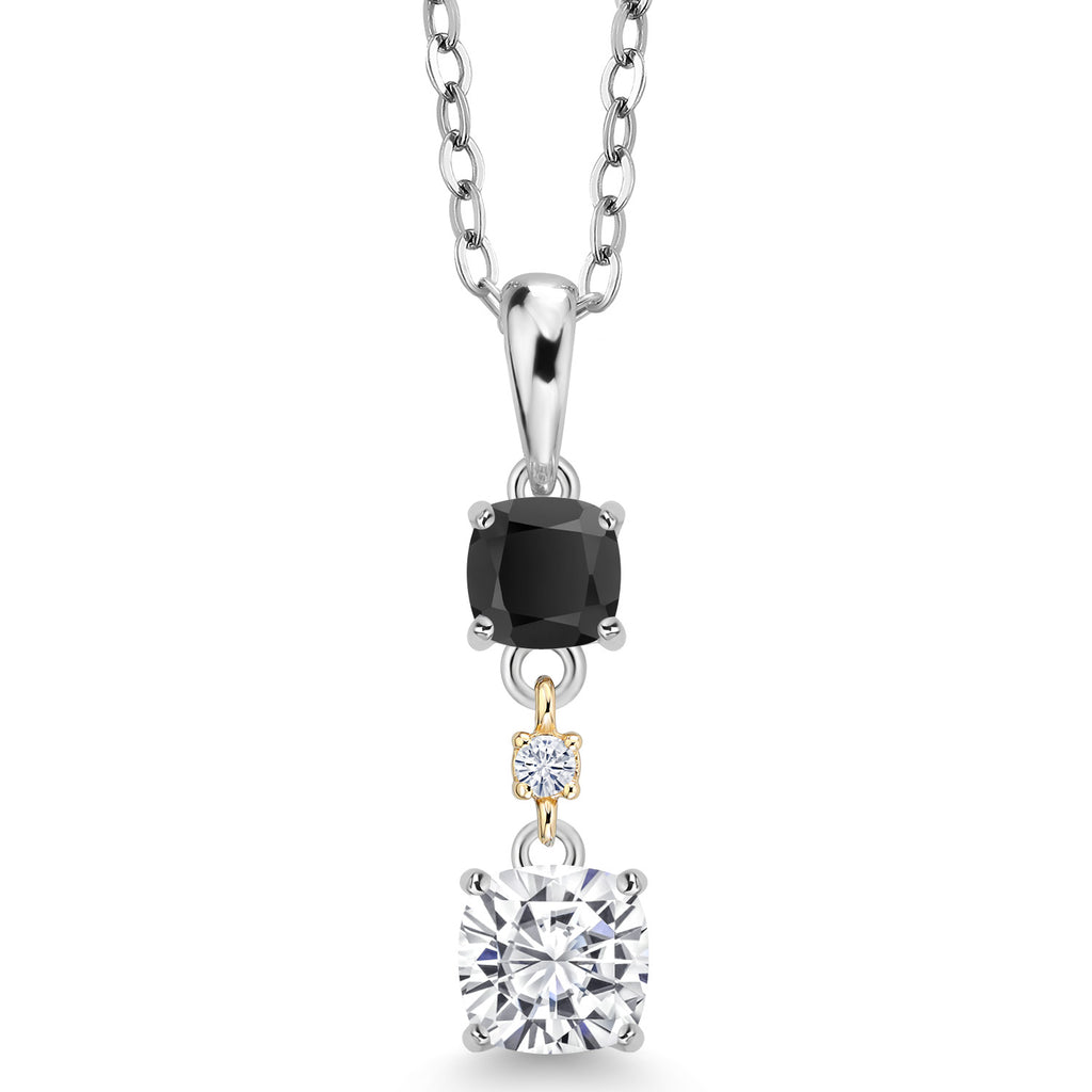 White Moissanite - Black Onyx_Pendant in 925 Sterling Silver and 10K Yellow Gold