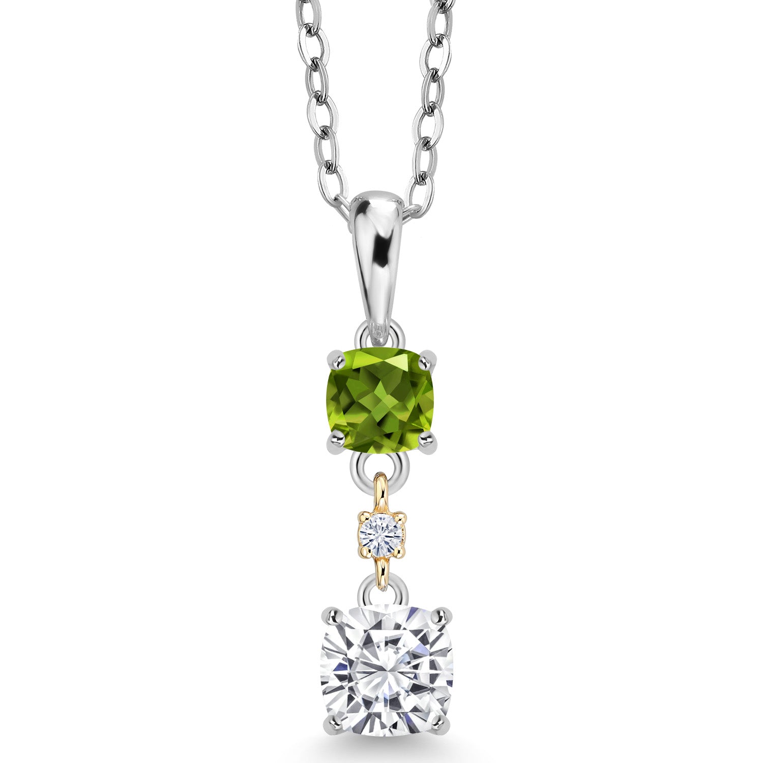 White Moissanite - Green Peridot