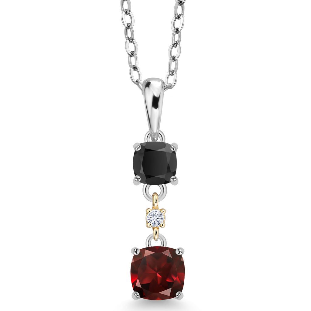 Red Garnet - Black Onyx_Pendant in 925 Sterling Silver and 10K Yellow Gold