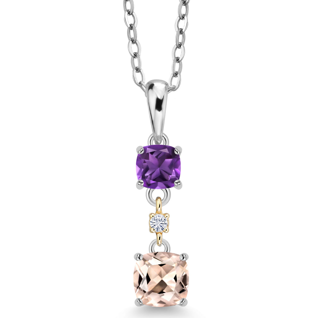 Peach Morganite - Purple Amethyst_Pendant in 925 Sterling Silver and 10K Yellow Gold