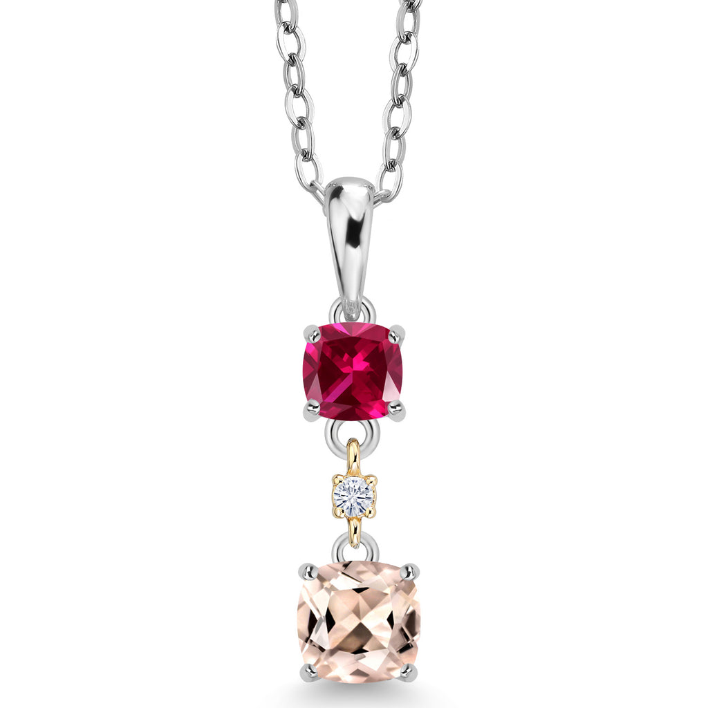 Peach Morganite - Created Ruby_Pendant in 925 Sterling Silver and 10K Yellow Gold