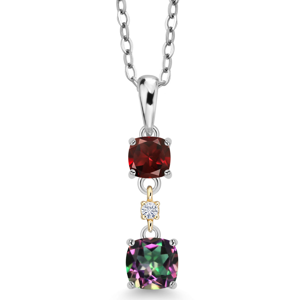 Green Mystic Topaz - Red Garnet_Pendant in 925 Sterling Silver and 10K Yellow Gold
