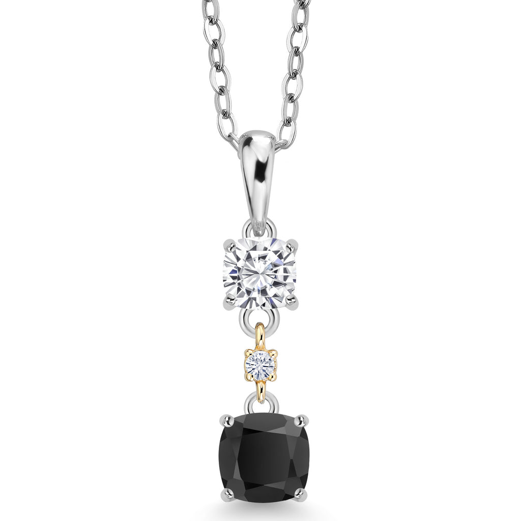 Black Onyx - White Moissanite_Pendant in 925 Sterling Silver and 10K Yellow Gold