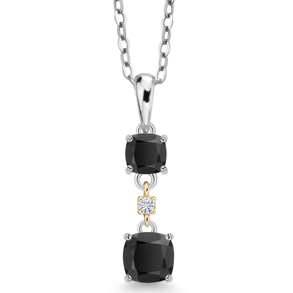 Black Onyx_Pendant in 925 Sterling Silver and 10K Yellow Gold