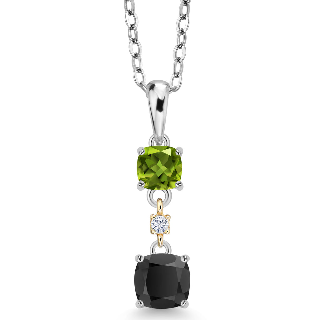 Black Onyx - Green Peridot_Pendant in 925 Sterling Silver and 10K Yellow Gold