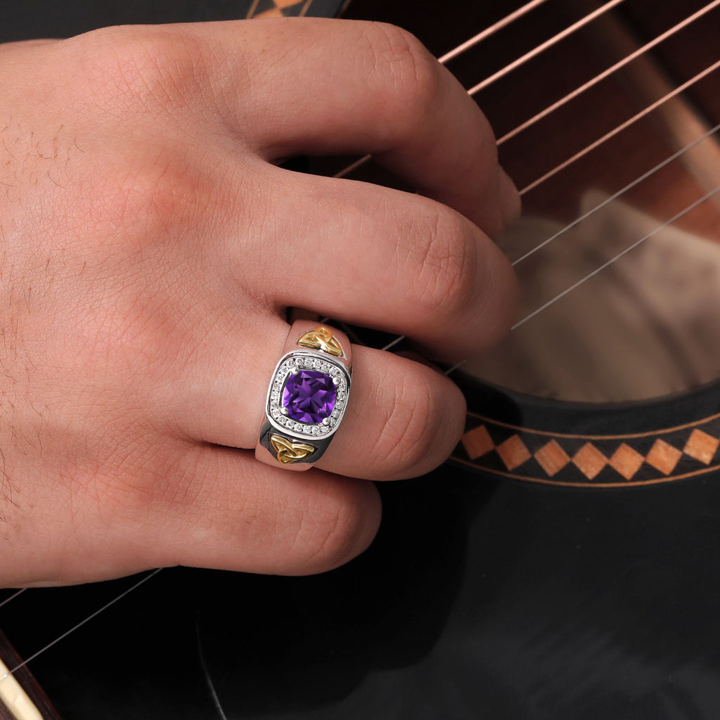 Amethyst - February_Ring in 925 Sterling Silver and 10K Yellow Gold