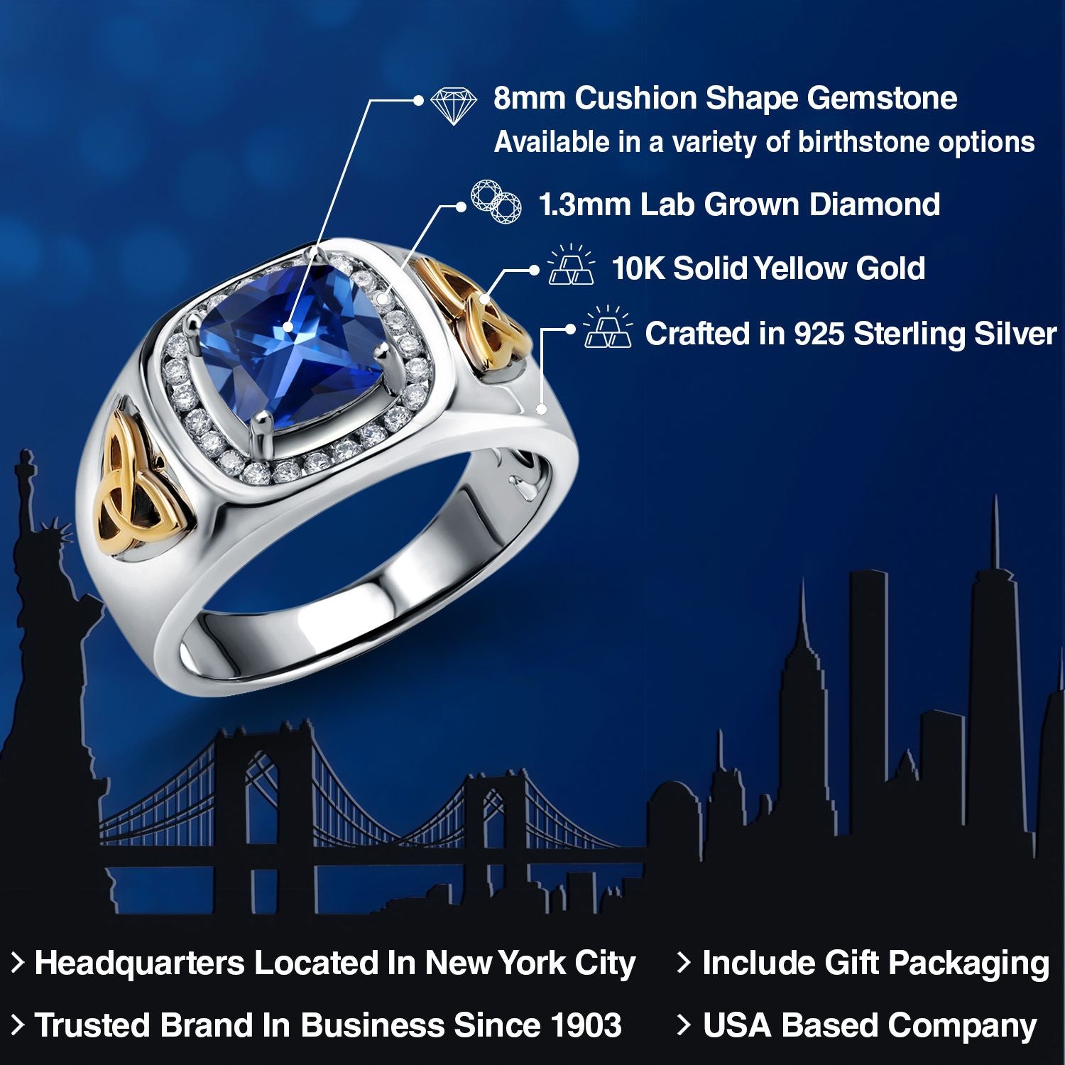 Ring in 925 Sterling Silver and 10K Yellow Gold