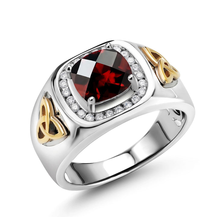 Garnet-Checkerboard - January_10_Ring in 925 Sterling Silver and 10K Yellow Gold