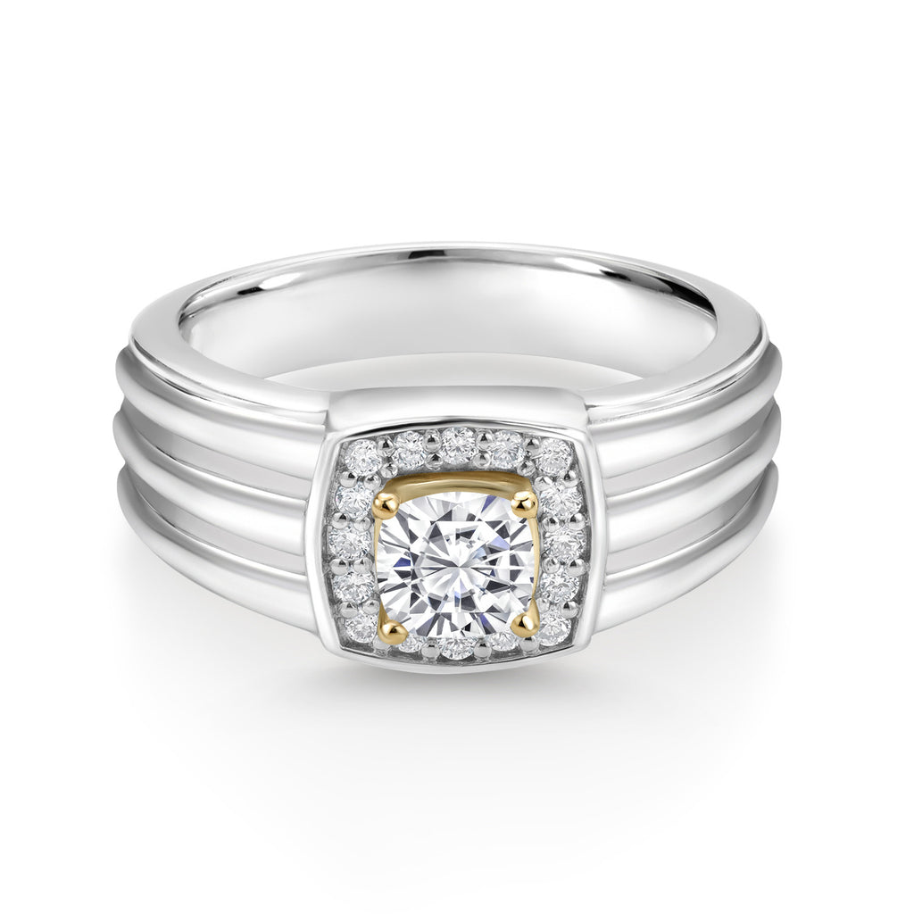 White Moissanite - April_7_Ring in 925 Sterling Silver and 10K Yellow Gold