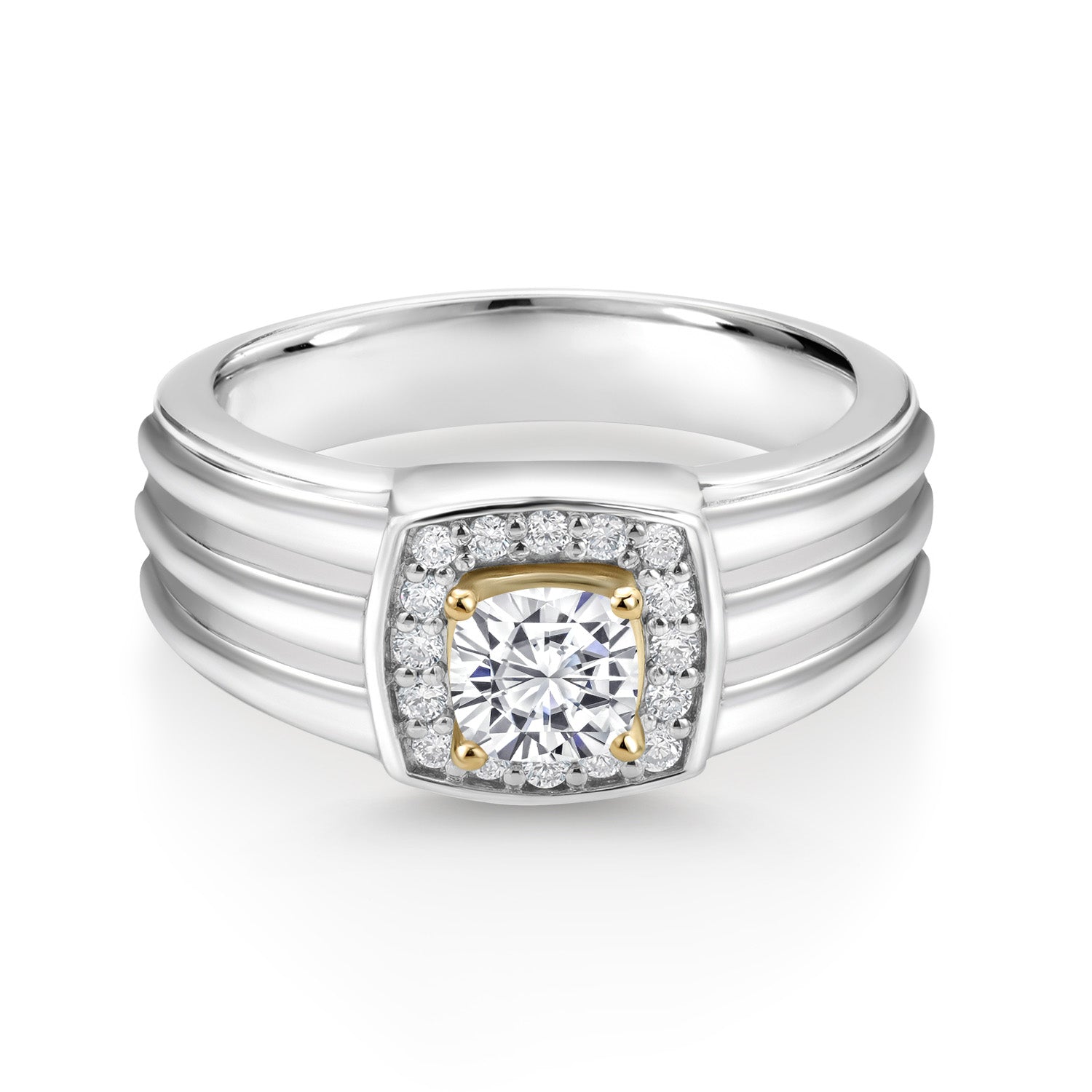 White Moissanite - April_10_Ring in 925 Sterling Silver and 10K Yellow Gold