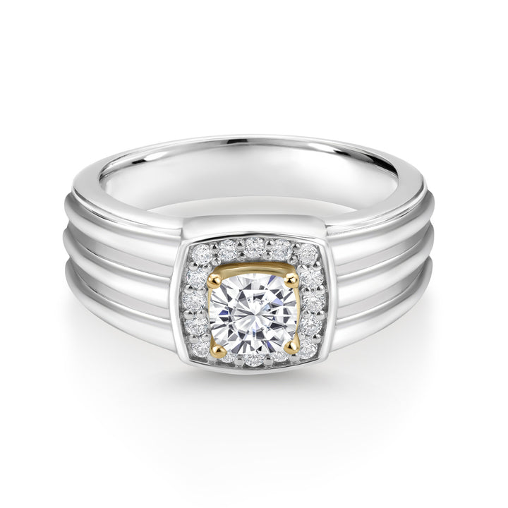 White Moissanite - April_10_Ring in 925 Sterling Silver and 10K Yellow Gold