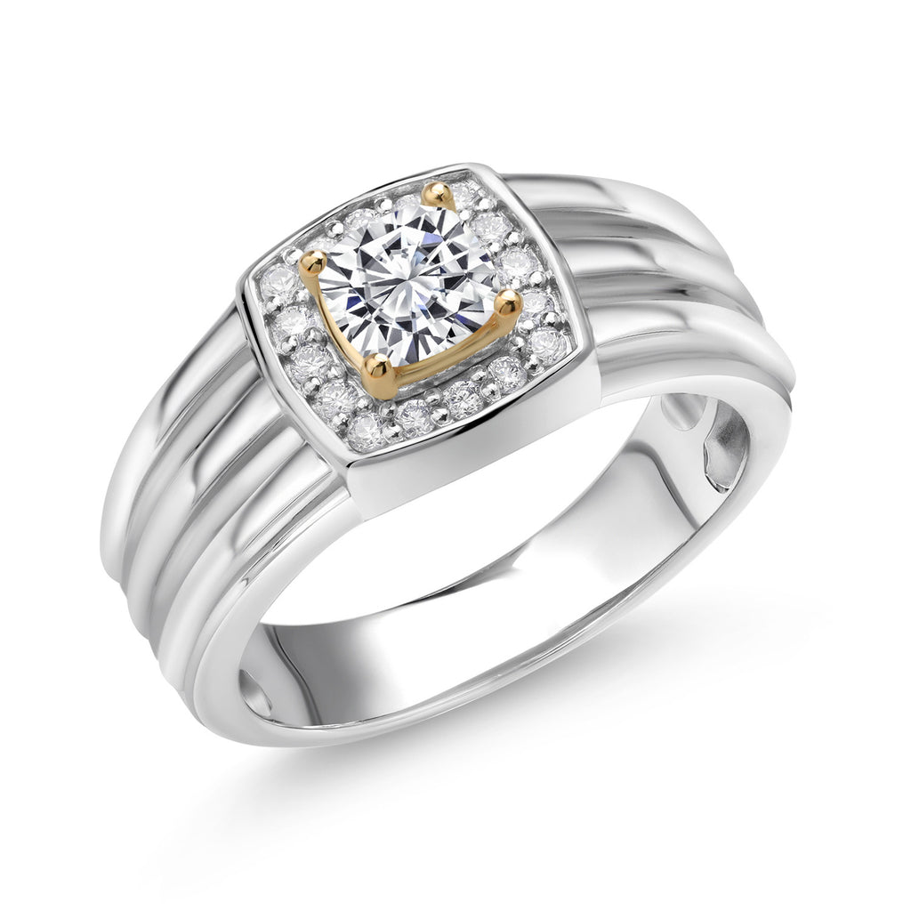 White Lab Grown Diamond - April_12_Ring in 925 Sterling Silver and 10K Yellow Gold