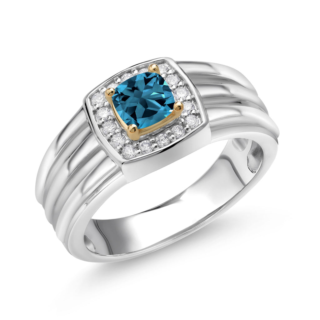London Blue Topaz - November_9_Ring in 925 Sterling Silver and 10K Yellow Gold